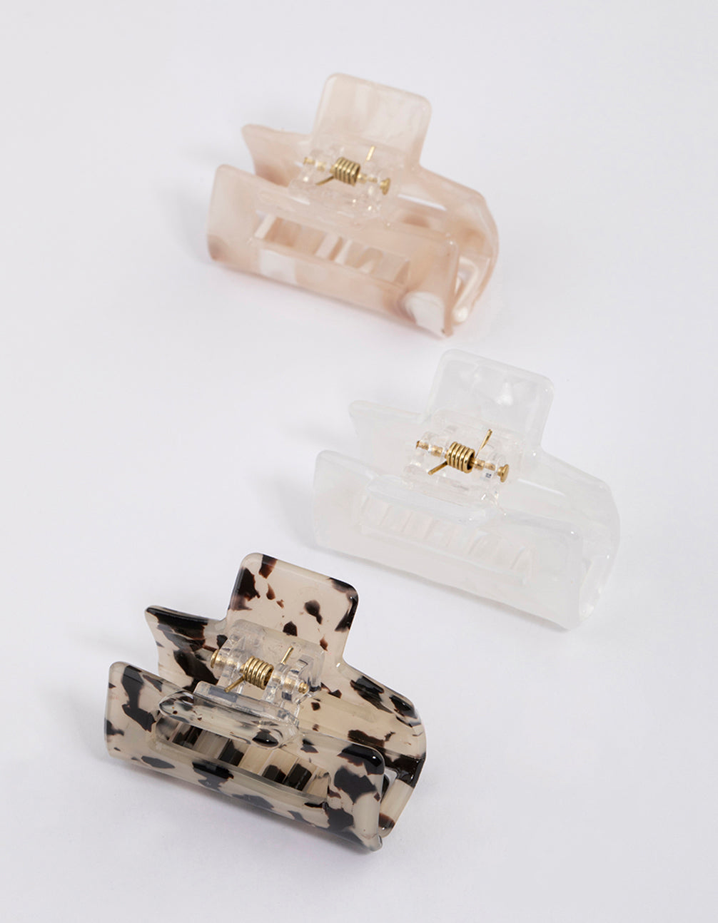 Set of Three Neutral - Toned Acrylic Mini Rectangle Natural Claw Hair Clips