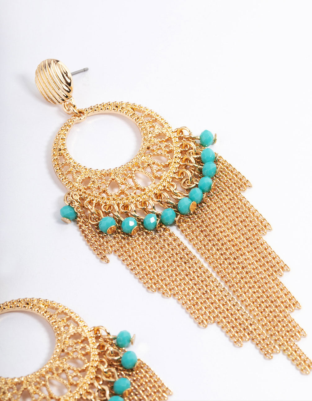 Exquisite Gold and Blue Beaded Tassel Drop Chandbali Style Earrings for Women