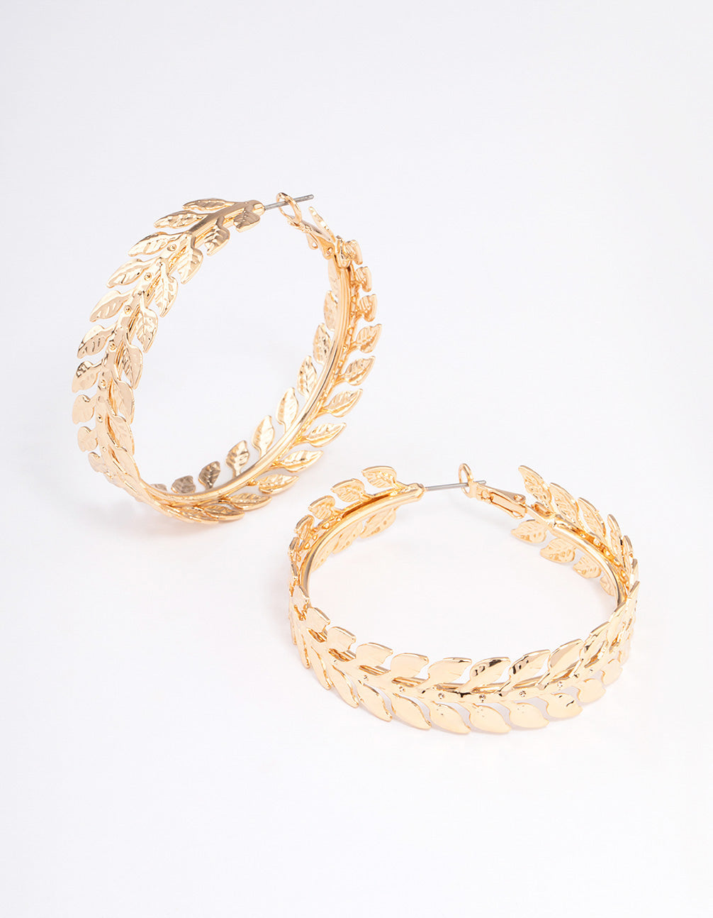 Exquisite Gold-Toned Hammered Leaf-Wrapped Hoop Earrings for a Natural Look