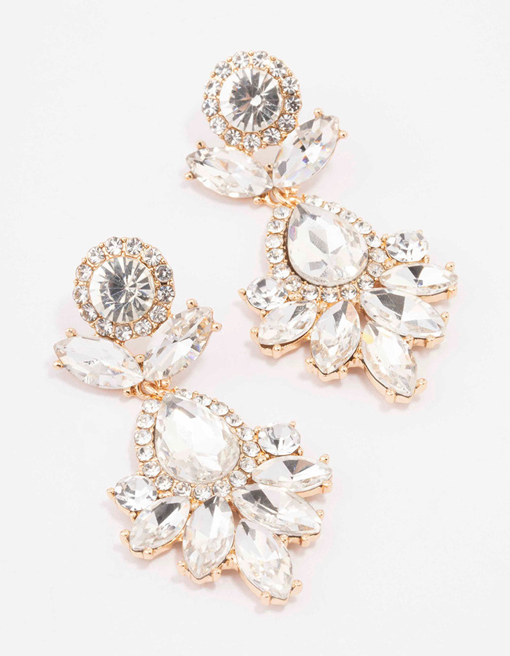 Gorgeous Gold Floral Crystal Drop Statement Earrings for a Glamorous Look