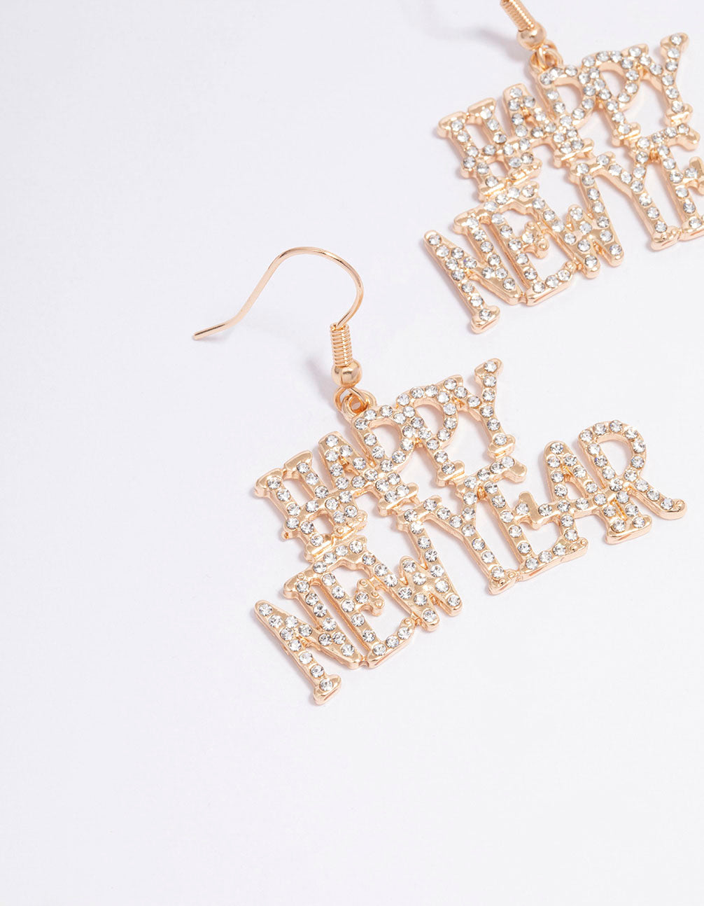 Gorgeous Gold Happy New Year Diamond Drop Earrings for Party