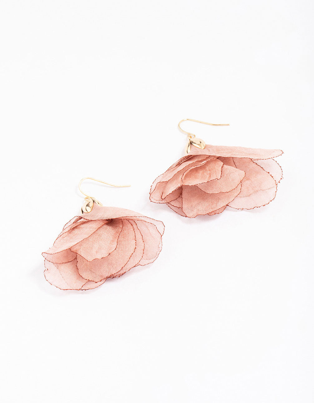Gorgeous Gold-Toned Layered Fabric Blush Flower Drop Earrings