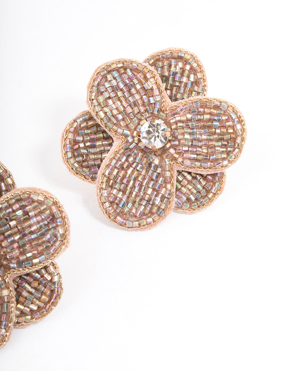 Gorgeous Gold Textured Beaded Flower Stud Earrings for a Natural Look