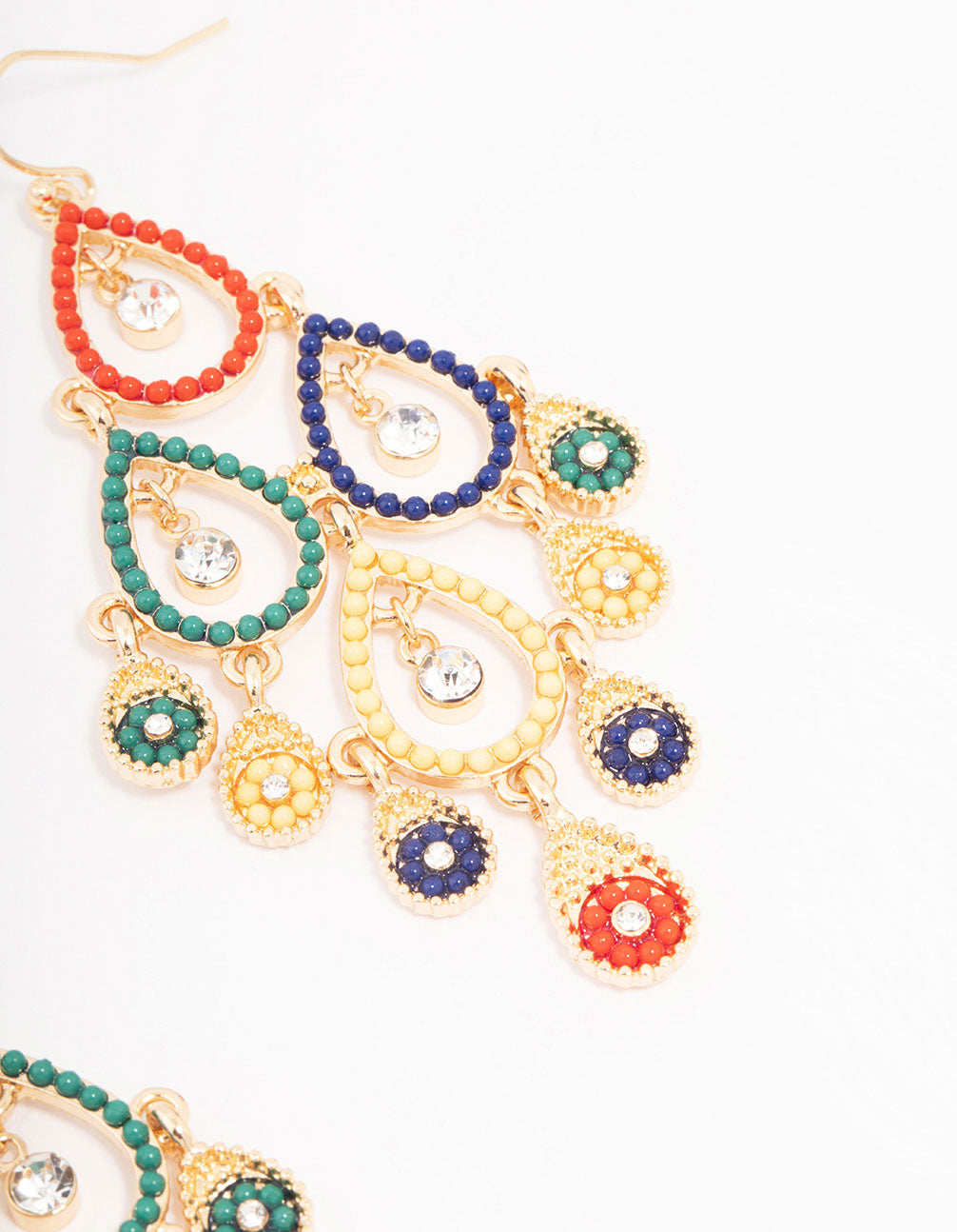 Stylish Gold-Toned Beaded Cascading Open Drop Earrings