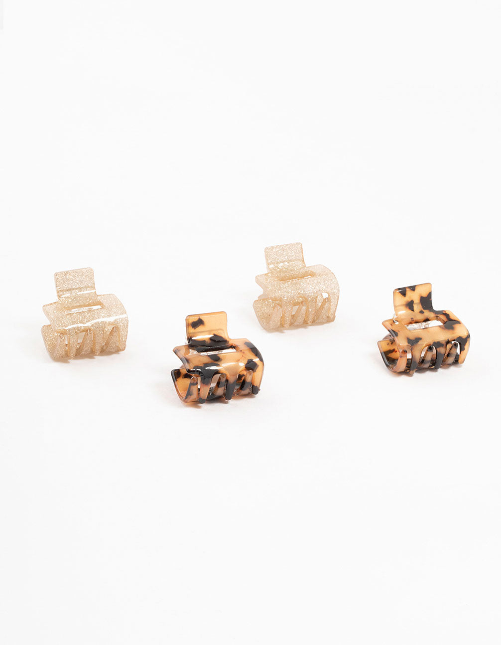 4-Pack of Mini Acrylic Square Glittery Gold and Tortoiseshell Claw Clips