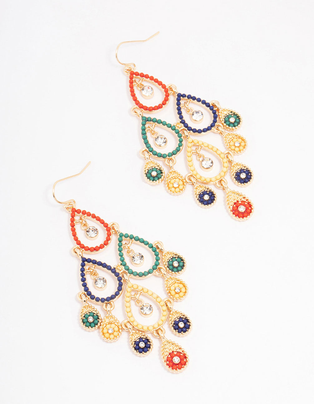 Stylish Gold-Toned Beaded Cascading Open Drop Earrings