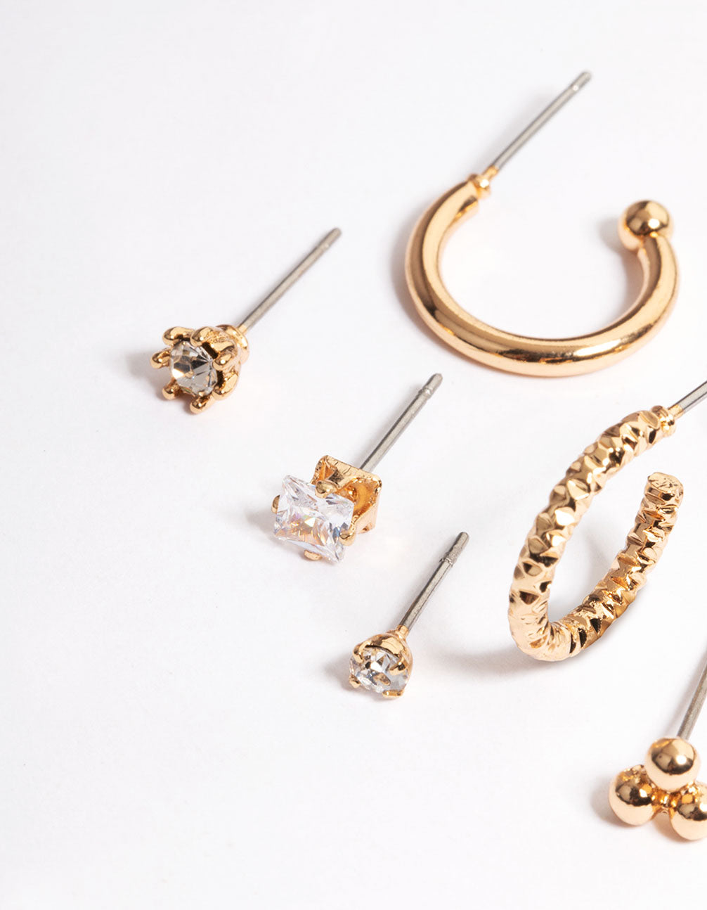 Gold-Toned Ball Hoop and Stud Stacking Earrings for a Layered Jewelry Look