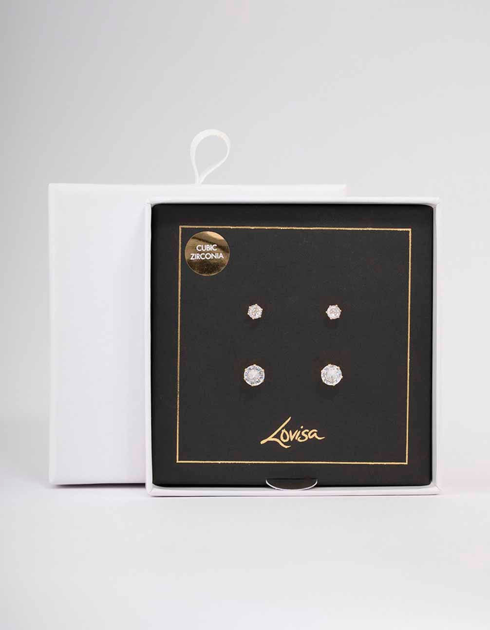 Exquisite Gold Clear Diamante Hexagon Stud Earring Set