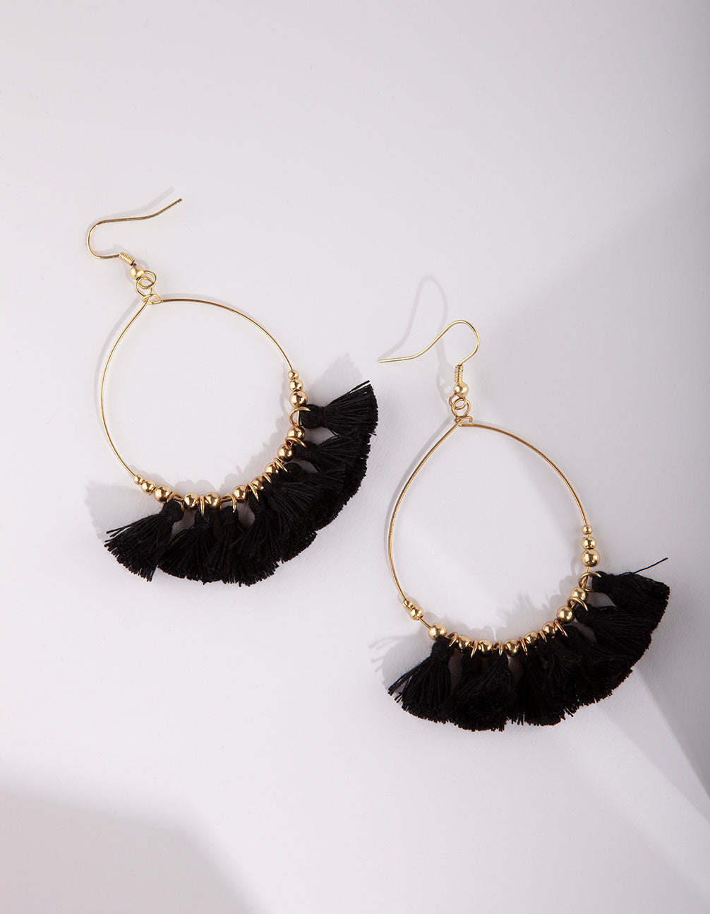 Stylish Rose Gold and Black Mini Tassel Earrings for Casual Elegance