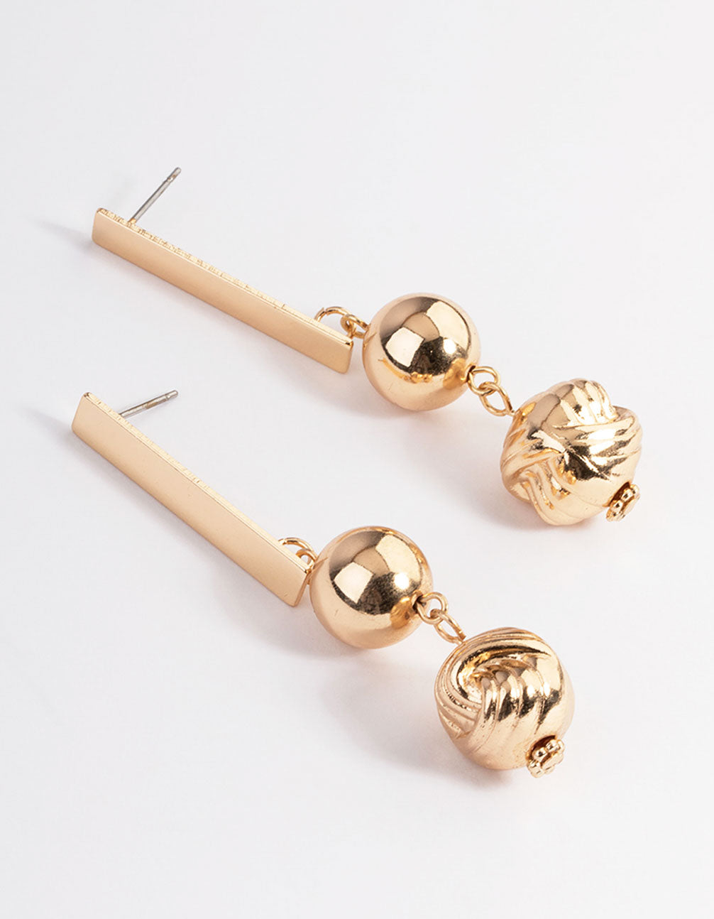 Exquisite Gold Bar and Knot Design Drop Earrings for Evening Glamour
