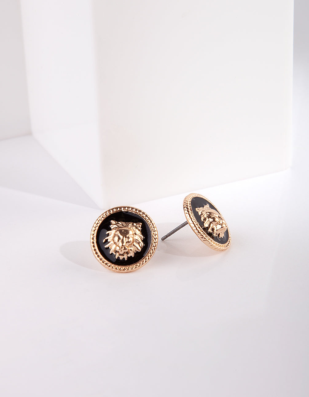 Stylish Gold and Black Lion's Head Stud Earrings for Fashion Lovers