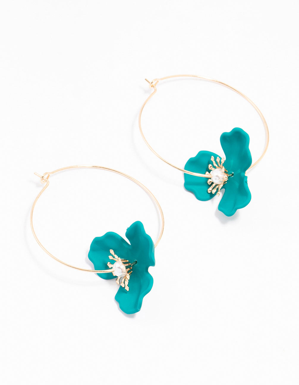 Stylish Gold and Blue Coated Wire Flower Hoop Earrings