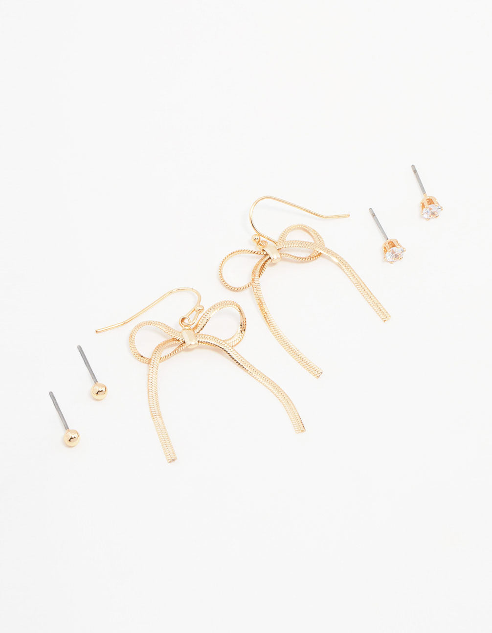 3-Piece Set of Gold-Colored Bow Earrings for a Stylish Look
