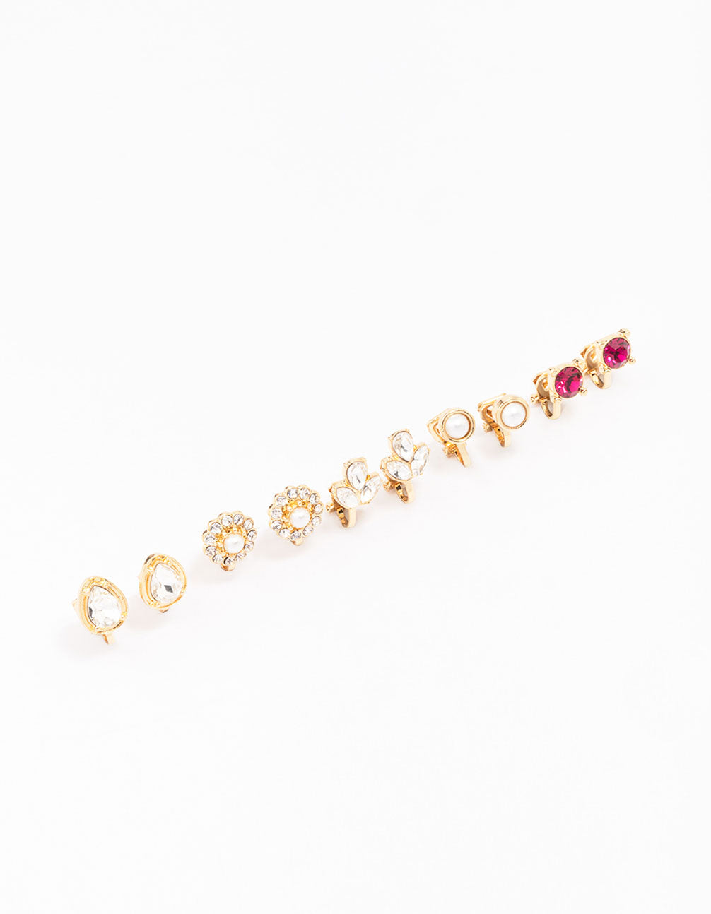 5-Pack Gold-Toned Clip-On Jewel Stone Earrings for Stylish Looks