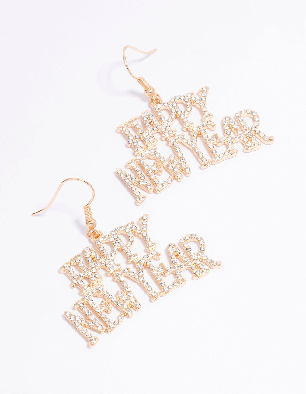 Gorgeous Gold Happy New Year Diamond Drop Earrings for Party