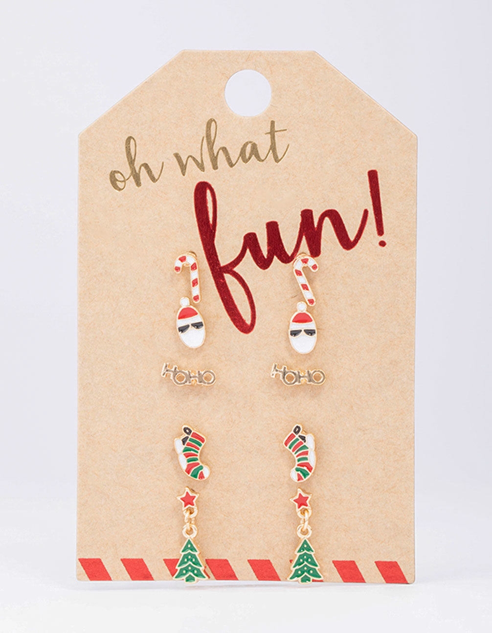 Five - Piece Set of Gold - Plated HoHo & Santa Christmas Stud Earrings for Festive Celebrations