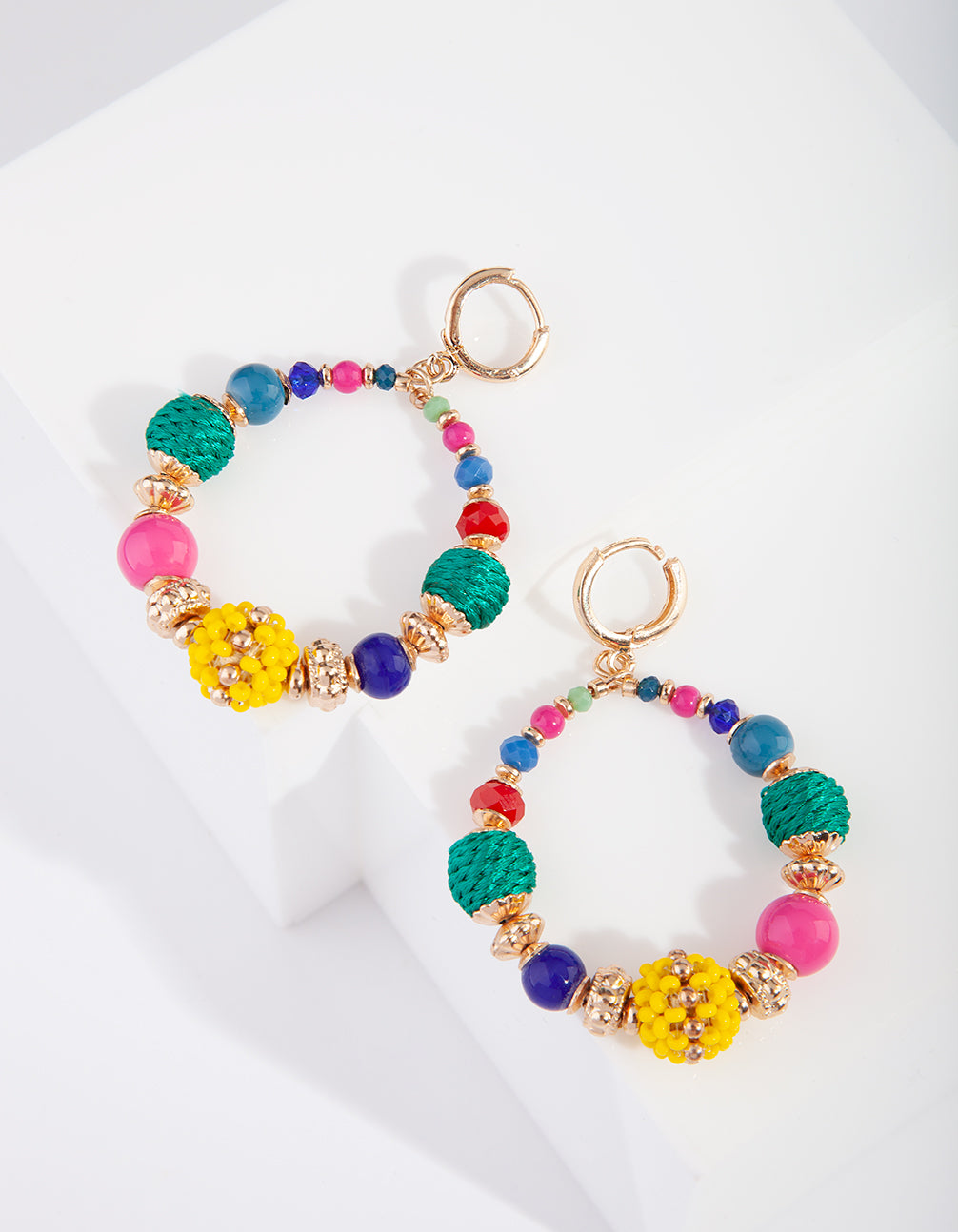 Stylish Gold-Toned Multi-Colored Seed Bead Hoop Earrings for Women