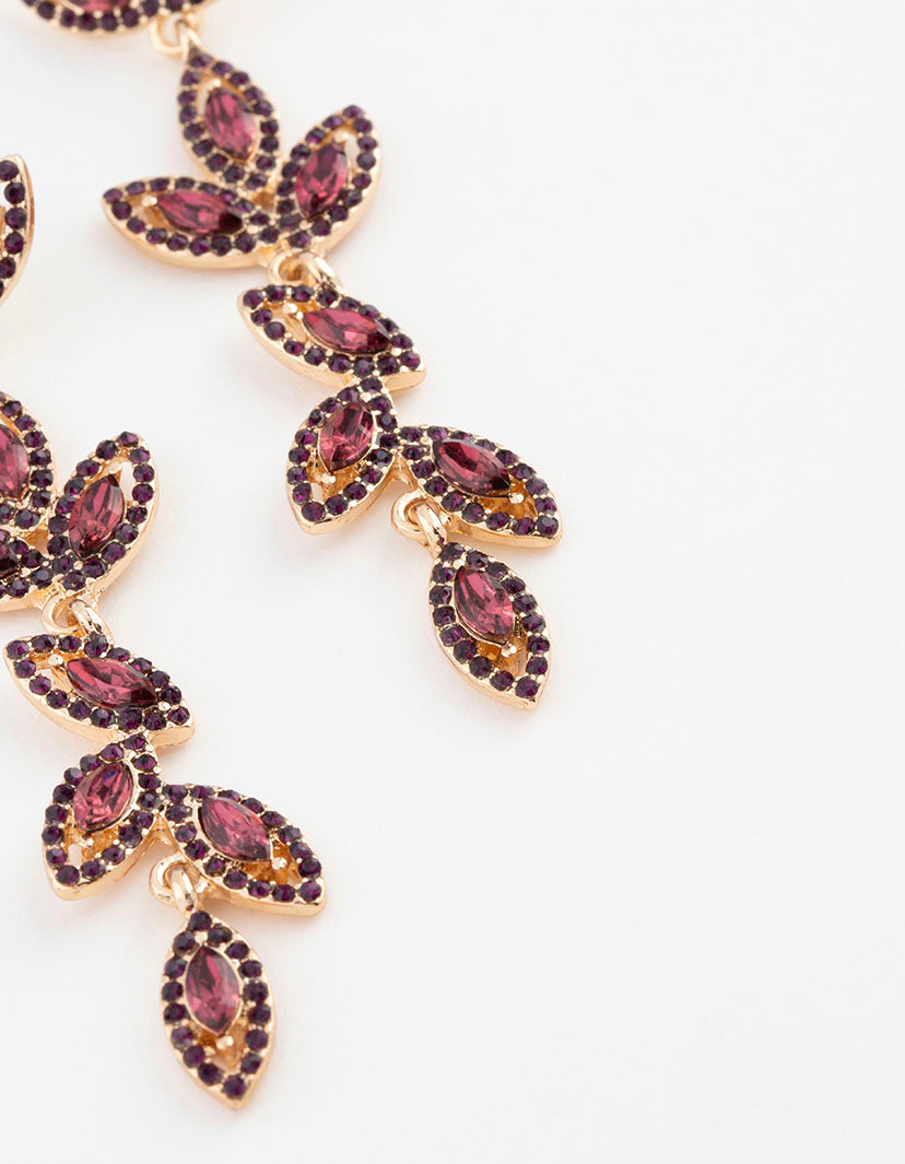 Stunning Gold Jewelled Leaf-shaped Drop Earrings for Women