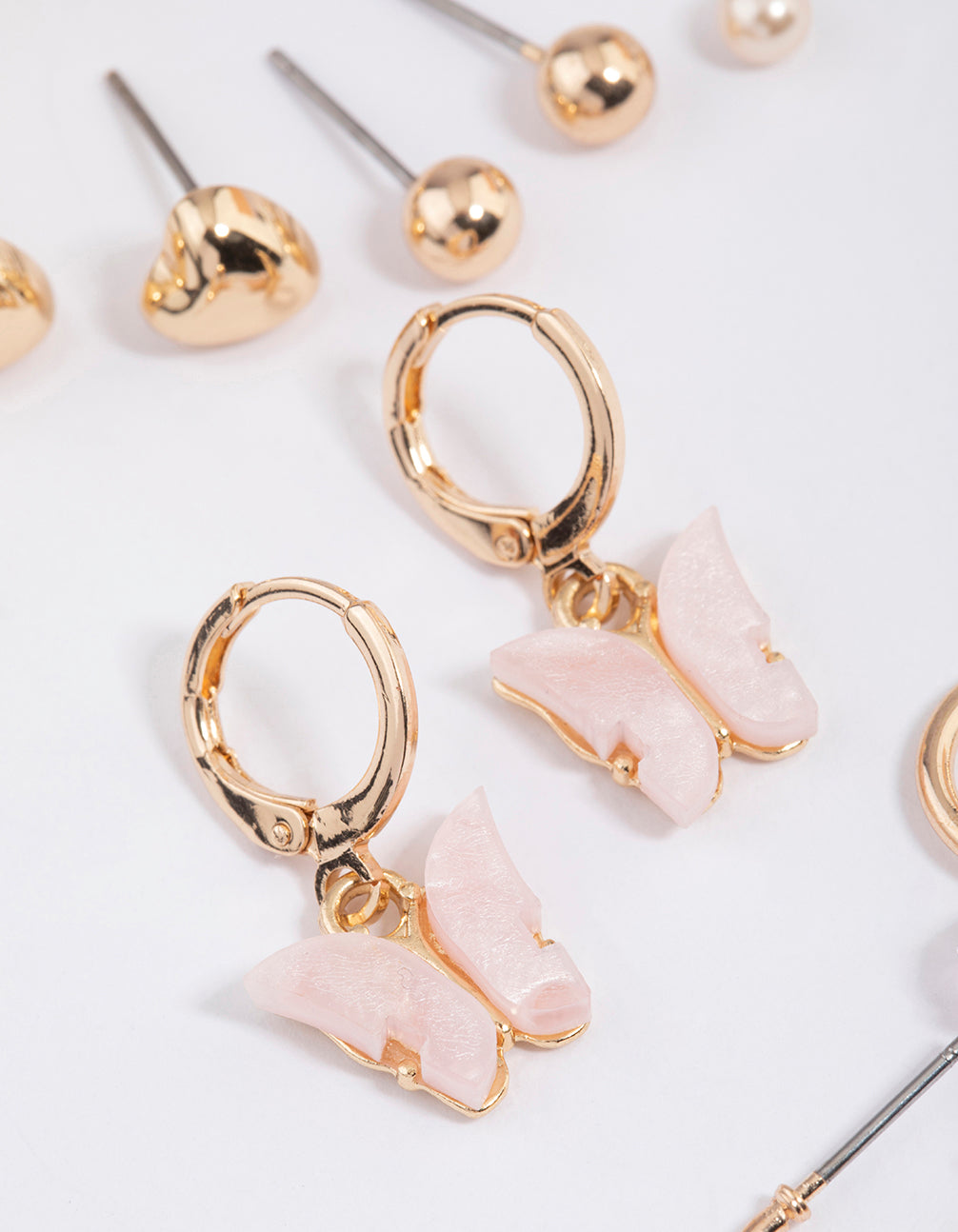 8-Piece Set of Gold-Toned Butterfly Motif Stud and Hoop Earrings for Trendy Ear Stacking