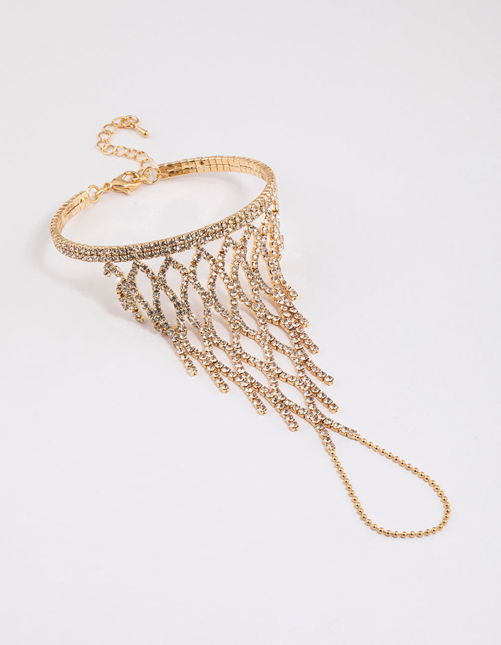 Stylish Gold Lattice Design Cup Chain Hand Chain with Diamante Accents