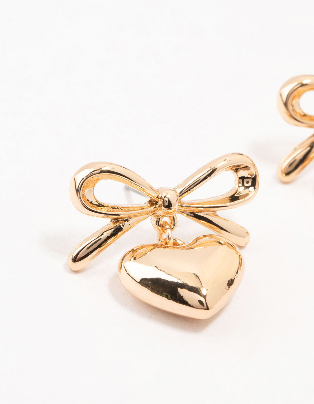 Stylish Gold Bow and Fluffy Heart Drop Earrings for a Coquette Look