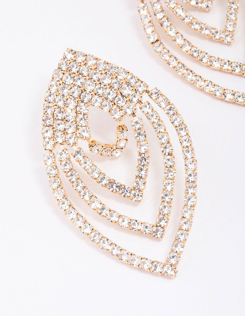 Gorgeous Gold-Toned Layered Marquise-Shaped Drop Earrings for Evening Wear