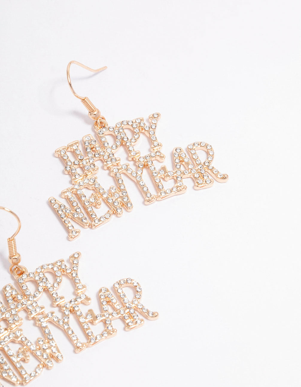 Gorgeous Gold Happy New Year Diamond Drop Earrings for Party